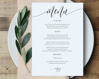 Wedding Menu Template, Printable Menu Card, 5x7 & 4x6 Wedding Menu Printable, Instant Download, Edit with TEMPLETT, WLP-SOU 836