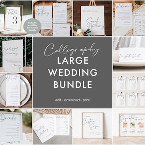 Modern Wedding Bundle, Editable Wedding Invitation Bundle, Calligraphy Wedding Signage Bundle, Edit with TEMPLETT, WLP-SAL 5444