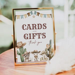 Bordje kleine cowboy kaarten en cadeaus, bord westerse kaarten afdrukbaar, bewerkbaar bord voor kaarten en cadeaus, TEMPLETT, bord babyshower, WLP-BCO 8128