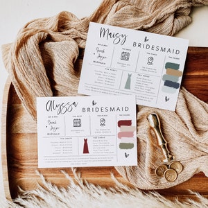 Editable Bridesmaid Information Card, Bridal Party Information Template, Bridal Proposal Card, Infographic, Edit with TEMPLETT, WLP-SIL 7445