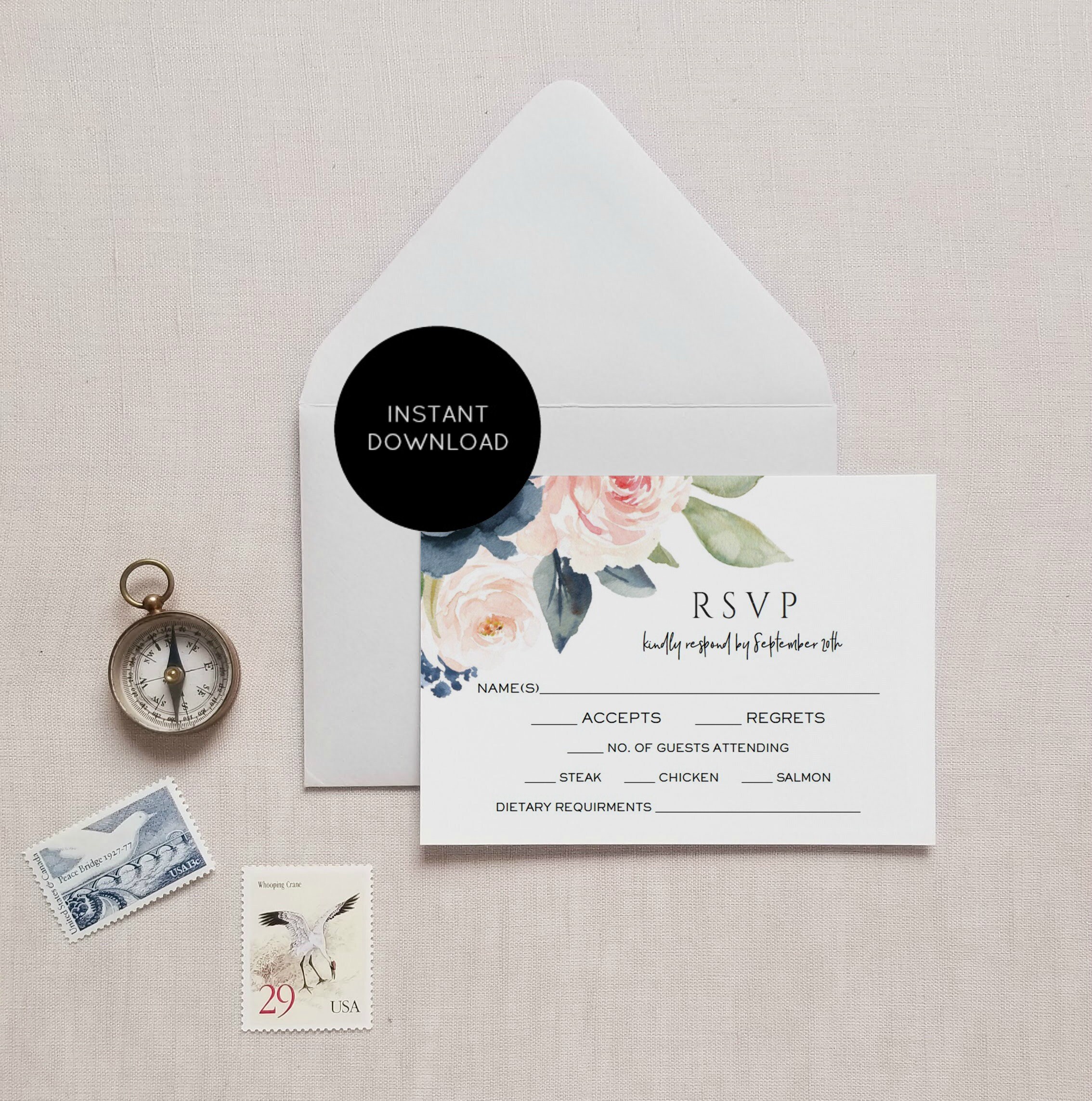Navy Wedding Invitation Template Printable Wedding | Etsy