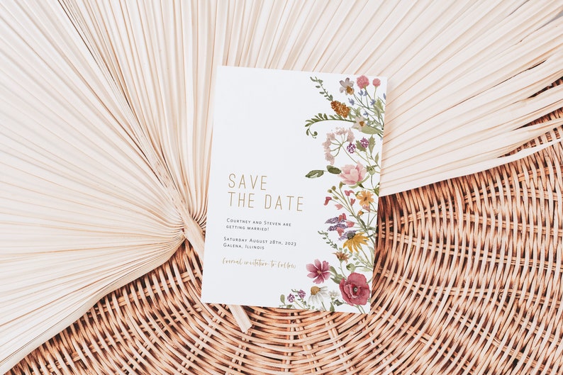 Wildflower Save the Date, Floral Wedding Save-the-date Invitation, Wildflower Wedding, Instant Download, Edit w TEMPLETT, WLP-WIL 4765 image 1