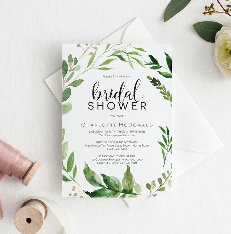 Greenery Bridal Shower Invitation Printable Details Card Etsy