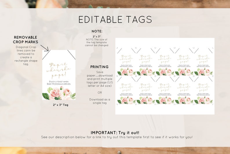 Greenery Thank You Tag Template, Bridal Shower Favor Tag Printable, Greenery Favor Tag Template, Edit with TEMPLETT, WLP-MOD 674 image 4