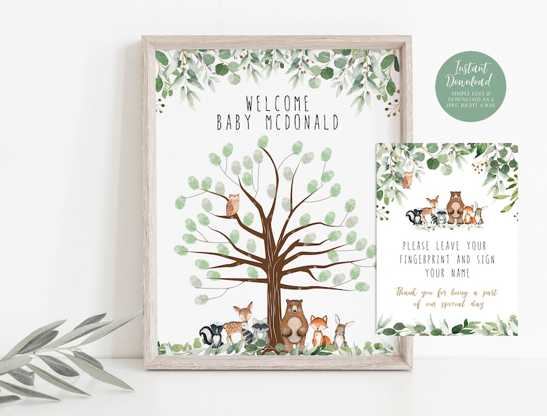 woodland creatures fingerprint guestbook