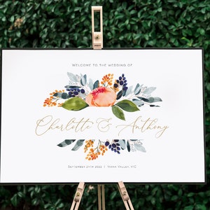 Printable Wedding Welcome Sign, Navy Welcome to our Wedding Poster, Orange Welcome Poster, Edit with TEMPLETT, WLP-NOR 2277
