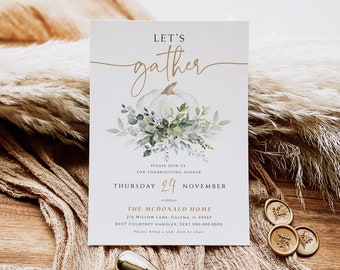 Let's Gather Invitation, Thanksgiving Dinner Invitation, Printable Thanksgiving, Thanksgiving Greenery Invitation, TEMPLETT, WLP-THA 6705