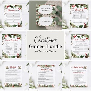 Christmas Games Bundle, Holiday Party Games Bundle, Printable christmas Party Games, Set of 10 Games, Edit with TEMPLETT, WLP-RCW 4502