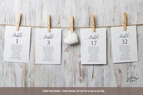 Table Seating Chart Cards