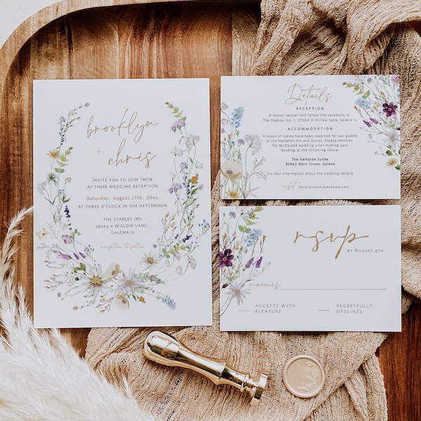 Wildflower Wedding Invitation Template, Printable Wedding Invitation, Wedding Invitation, Edit with TEMPLETT, Instant Download, WLP-PRW 8290