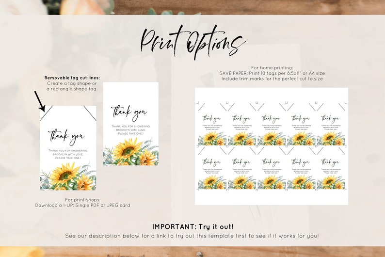 Sunflower Favor Tag Templett Thank You Tag Printable Flower - Etsy