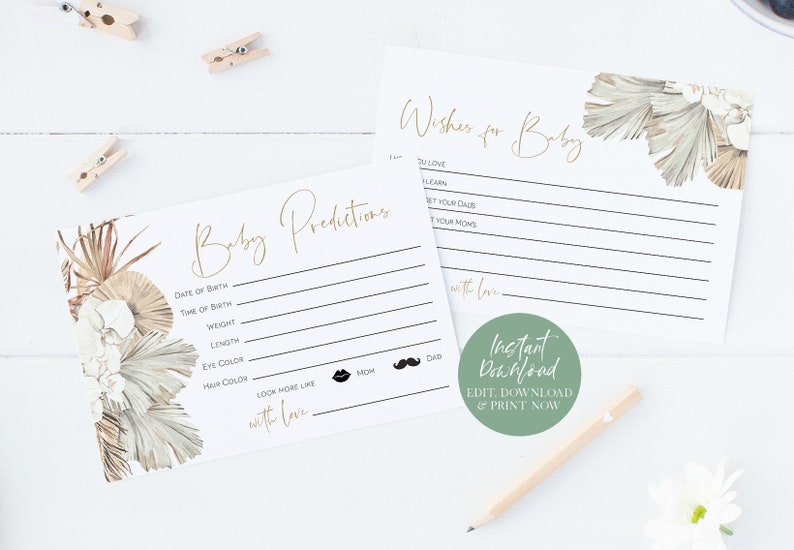 Boho Baby Shower Advice Card Printable Baby Predictions Card Etsy