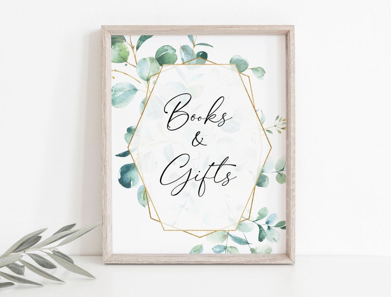 Printable Books and Gifts Sign Cards and Gifts Sign Greenery Cards Sign Template Shower Sign Template TEMPLETT WLP-EGE 1927