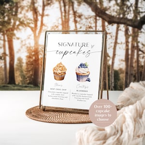 Signature Cupcakes Sign, Editable Wedding Cupcake Sign, Wedding Dessert Sign, Signature Wedding Sign, Edit with TEMPLETT, WLP-LIN 7344