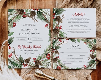 Christmas Wedding Invitation Template, Wedding Invitation, Holiday Wedding Invitation Printable,Edit with TEMPLETT, WLP-RCW 4246