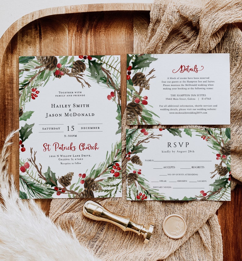 Christmas Wedding Invitation Template Wedding Invitation Etsy