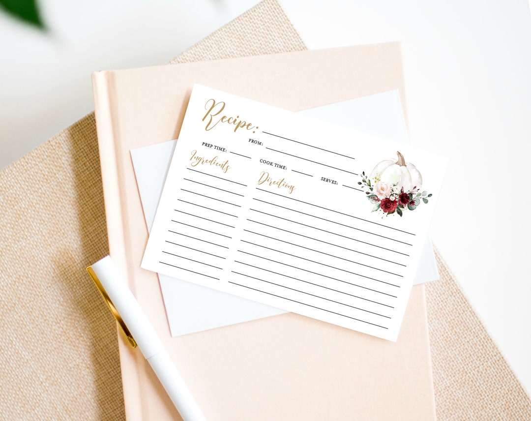 Pumpkin Recipe Card, Printable Recipe Card, Thanksgiving Recipe ...