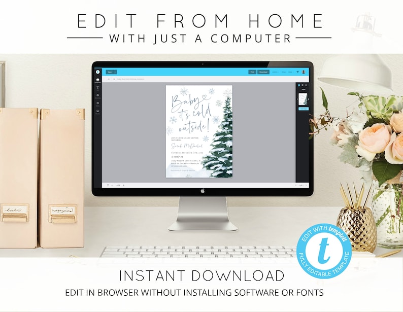 Winter Baby Shower Invitation, Baby It's Cold Outside Invitation, Modern Blue Baby Shower, Winter Wonderland Invite, TEMPLETT, WLP-WWL 7766 bild 8