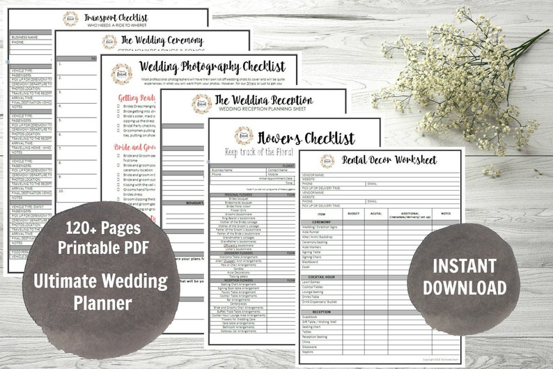 Wedding Planner, Printable Wedding Planner, Wedding Binder, DIY planning organizer, 8.5x11 Instant Download PDF image 4