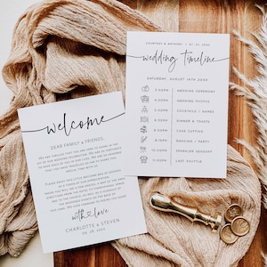 Welcome Letter & Timeline Card, Minimalist Wedding Order of Events, Itinerary Card, Edit with TEMPLETT, Instant Download, WLP-PAL 6993