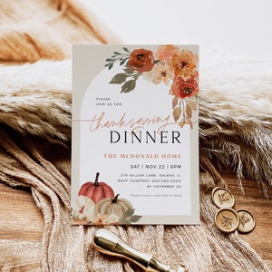 Thanksgiving Invitation, Thanksgiving Dinner Invitation, Printable Thanksgiving, Arch Thanksgiving Invitation, TEMPLETT, WLP-THA 6710