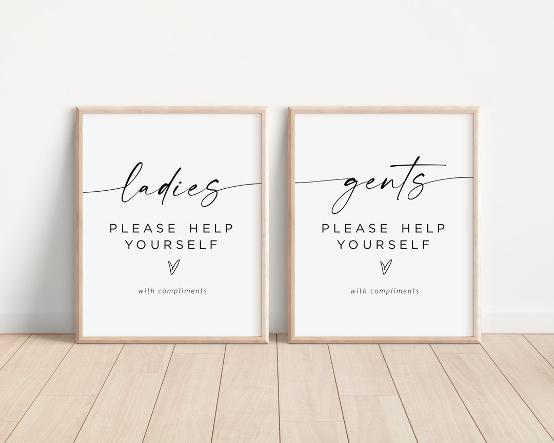 Wedding Bathroom Signs, Printable Ladies Bathroom Sign, Minimalist ...