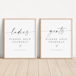 Wedding Bathroom Signs, Printable Ladies Bathroom Sign, Minimalist, Printable Gentlemen Bathroom Sign, Edit with TEMPLETT, WLP-LIN 7143