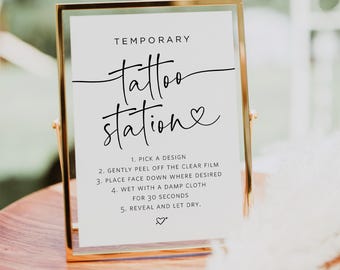Minimalist Wedding Tattoo Sign, Temporary Tattoo Station Sign, Wedding Tattoo Favor Sign, Edit with TEMPLETT, WLP-PAL 7679