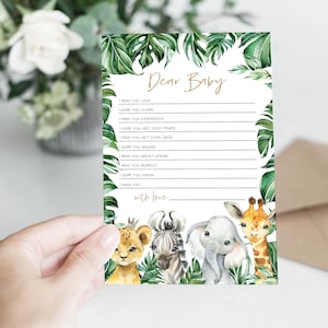 Jungle Wishes for Baby Card, Baby Shower Printable, Prayers for Baby Card, Editable Well wishes card, Edit with TEMPLETT, WLP-SAF 3139