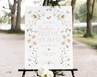 Butterfly Welcome Sign Poster, Shower Welcome Sign, Wildflower Welcome Sign Template, Instant Download, Edit with TEMPLETT, WLP-BUT 5691