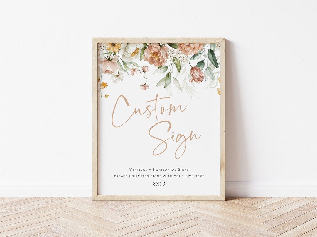 Floral Custom Sign, (portrait and Landscape), Boho Editable Sign ...