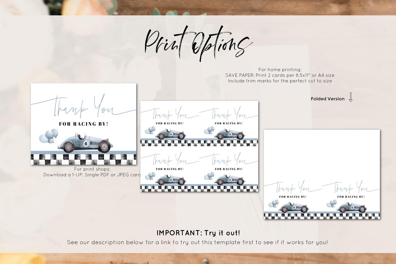 Littler Racer Thank You Card Template, Thank You Card Printable, Race ...