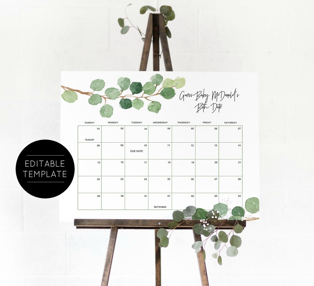 Baby Due Date Calendar Game Baby Shower Game Guess Etsy