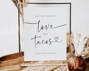 All you need is Love and Tacos Sign, Taco Bar Sign, Printable Tacos Sign, Wedding Tacos, Edit w TEMPLETT, Customizable, WLP-PAL 7365