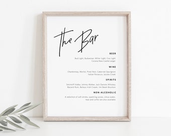 Wedding Bar Menu Sign, Printable Calligraphy Bar Menu Template, Modern Bar Sign, 8x10, Instant Download, Edit with TEMPLETT, WLP-PEN 1921