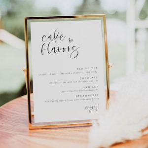 Cake Flavors Sign, Printable Caliigraphy Desserts Sign, Dessert Bar Sign, Wedding Cake Flavors Sign, Edit with TEMPLETT, WLP-SIL 4874