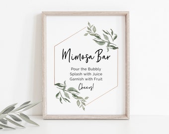 Mimosa Bar Sign Printable, Modern Mimosa Bar Template, Bridal Shower Mimosa Bar Sign, TEMPLETT, Mimosa Sign, WLP-MOD 713