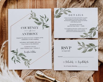 Greenery Wedding Invitation Template, Wedding Invitation, Wedding Invitation Printable,Edit with TEMPLETT, WLP-MOD 798