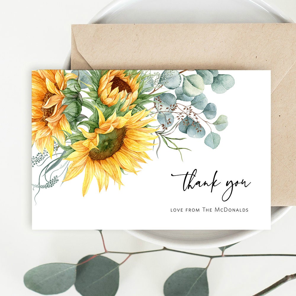 Sunflower Thank You Card Template Thank You Card Printable - Etsy