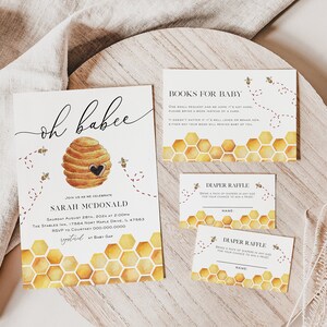Bee Baby Shower Invitation, Baby Shower Bundle, Baby Shower Invitation Set, Bee Books for Baby Card, Diaper Raffle, TEMPLETT, WLP-BEE 3299 bild 2