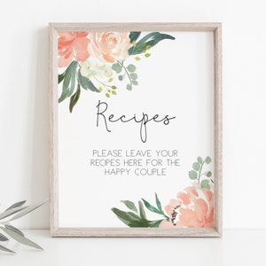 Peach Recipes Sign, Bridal Shower Recipes Sign, Peach Bridal Shower Sign, Recipes Sign, 8x10, TEMPLETT, WLP-PEA 1355