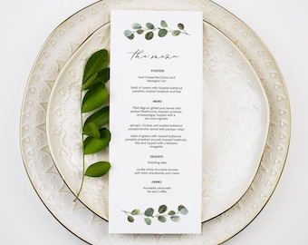Greenery Menu Printable, Wedding Menu Template, Rustic Printable Wedding Menu card, 2 Sizes, Edit with TEMPLETT, WLP-WRE 1301