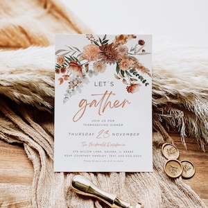 Thanksgiving Invitation, Thanksgiving Dinner Invitation, Printable Thanksgiving, Floral Thanksgiving Invitation, TEMPLETT, WLP-THA 6712