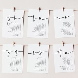 Minimalist Seating Chart Cards, Alphabet Seating Chart Wedding ...