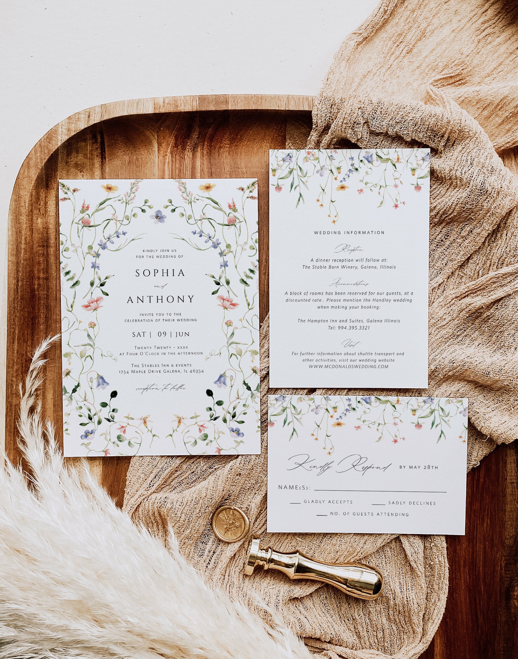 その他 Invitation Boho Wedding Invitation Suite, Wildflower Wedding Invitation