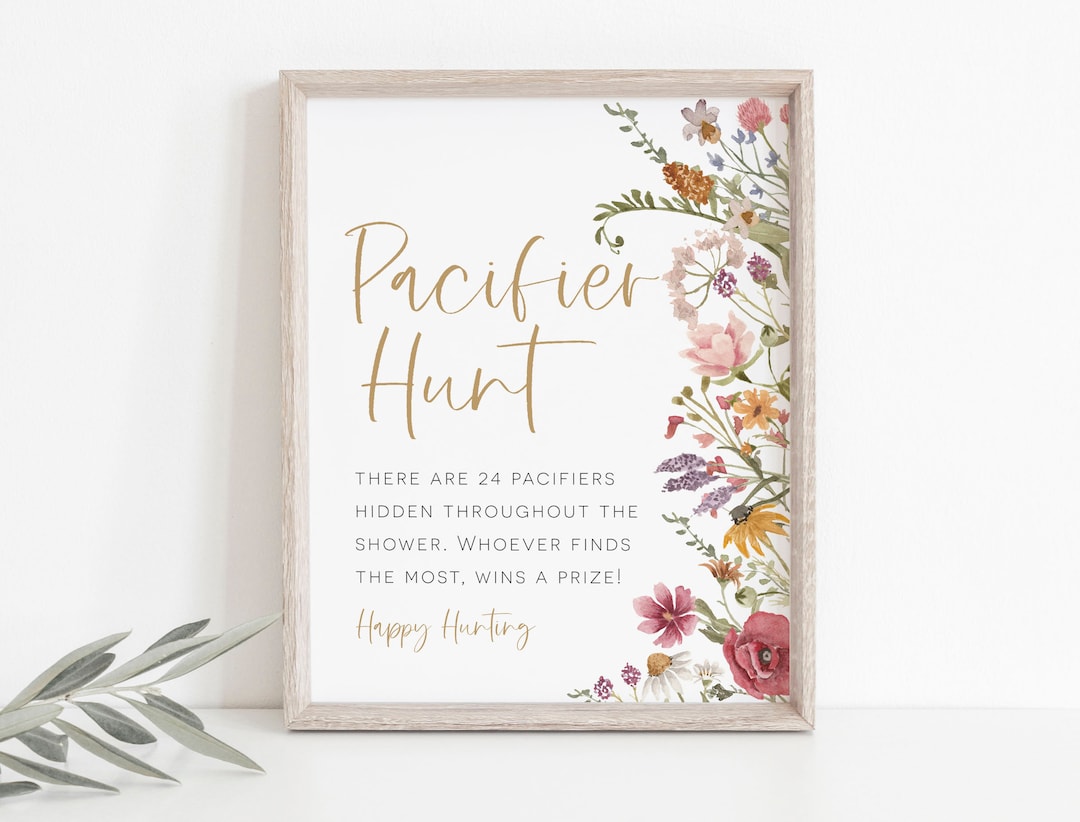 Wildflower Pacifier Hunt Game, Baby Shower Sign, Minimalist Pacifier
