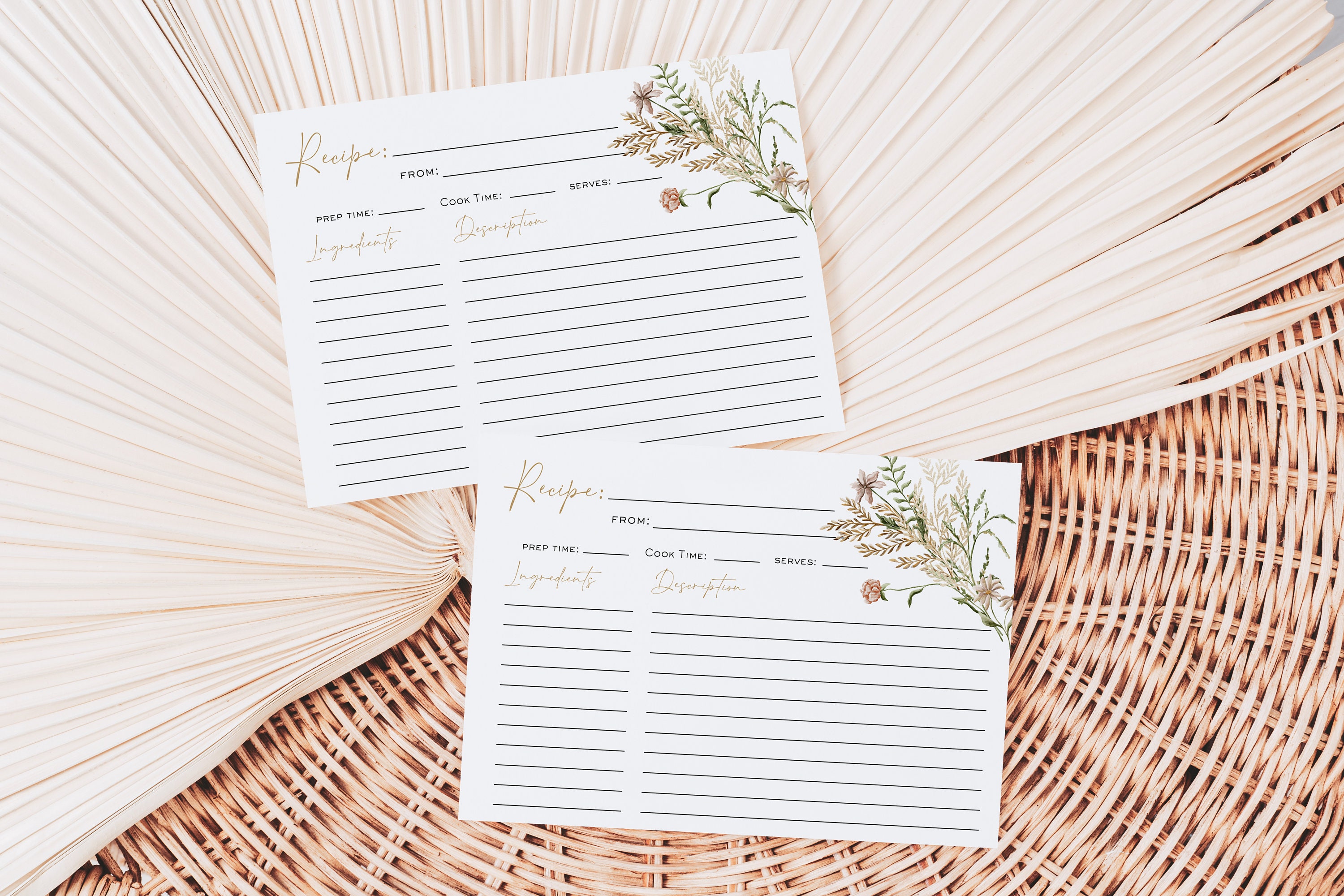 Wildflower Recipe Card, Printable Recipe Card, Floral Recipe Template ...