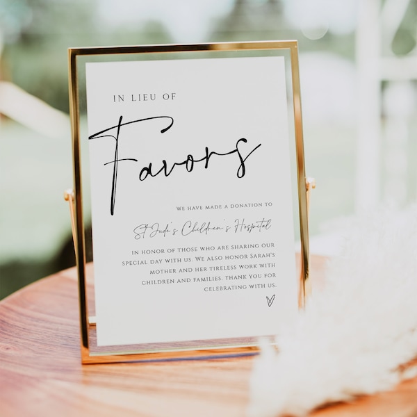 In Lieu of Favors, Donation Wedding Sign Template, Printable In Lieu of Favors Sign, Script wedding, TEMPLETT, Favors Sign, WLP-SAL 5517