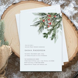 Christmas Baby Shower Invitation, Baby Shower Invitation, Holiday Baby Invitation, Instant Download, Edit with TEMPLETT, WLP-CMI 5144
