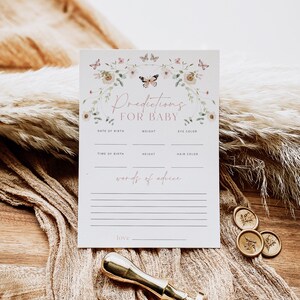 Butterfly Baby Predictions Card, Boho Baby Predictions Template, Wildflower Wishes for Baby Card, Edit with TEMPLETT, WLP-BUT 7028